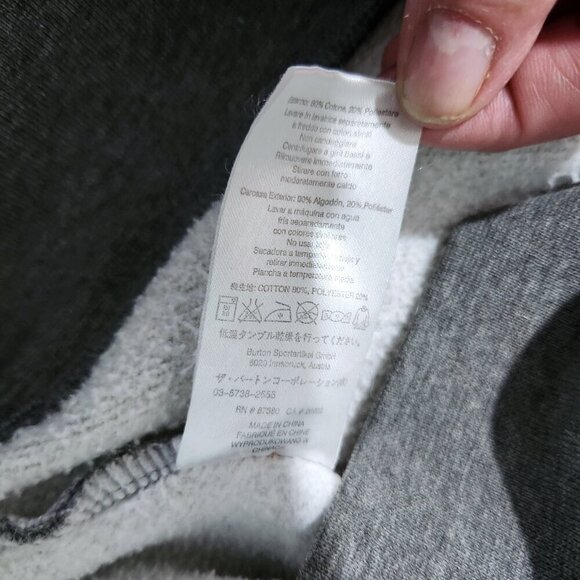 Burton Hoodie Size Large Grey Pullover Sweater Kangaroo Pocket Large Logo - Picture 6 of 8